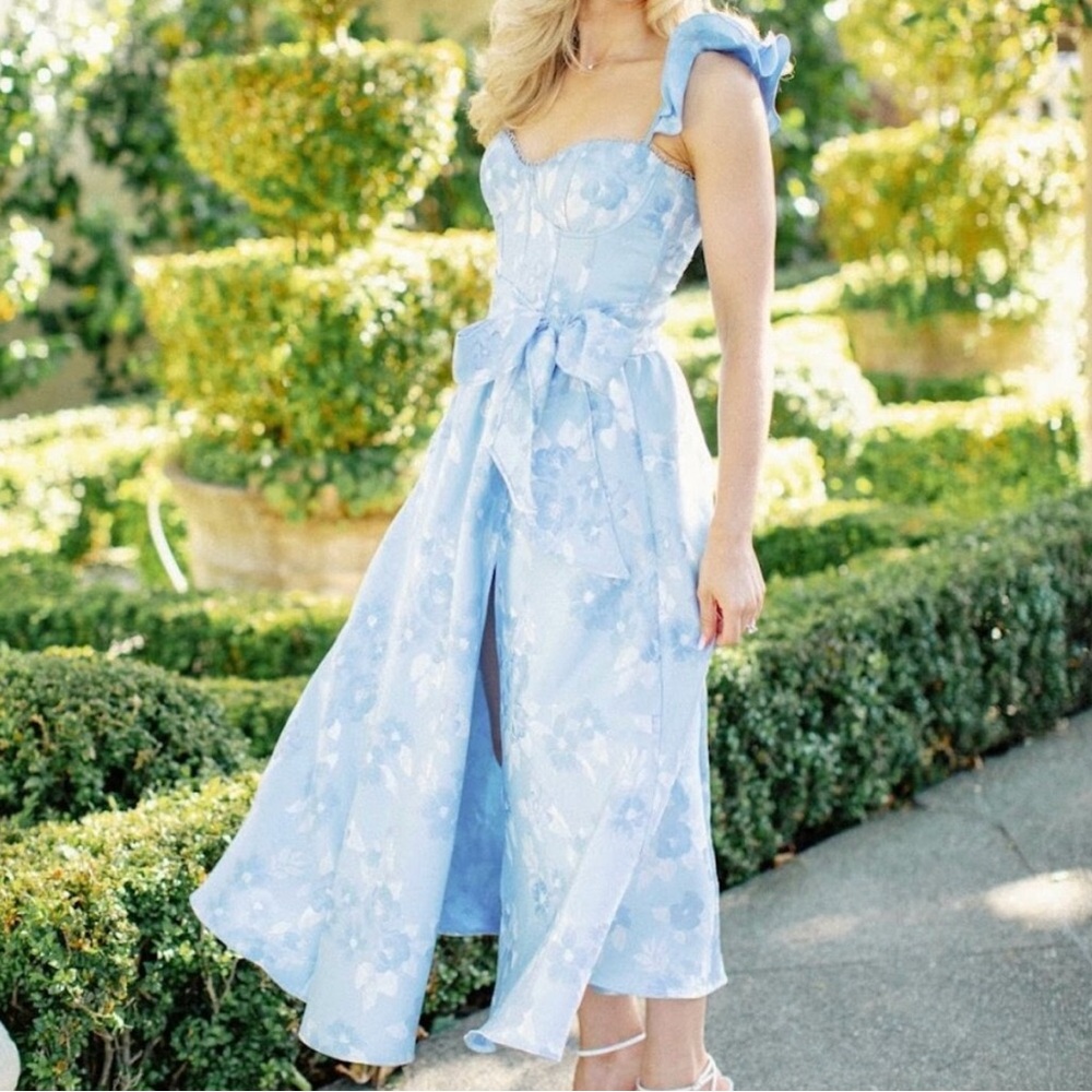 V. Chapman (Anthropology) Veronica Corset Ruffle Slide-Slit Dress